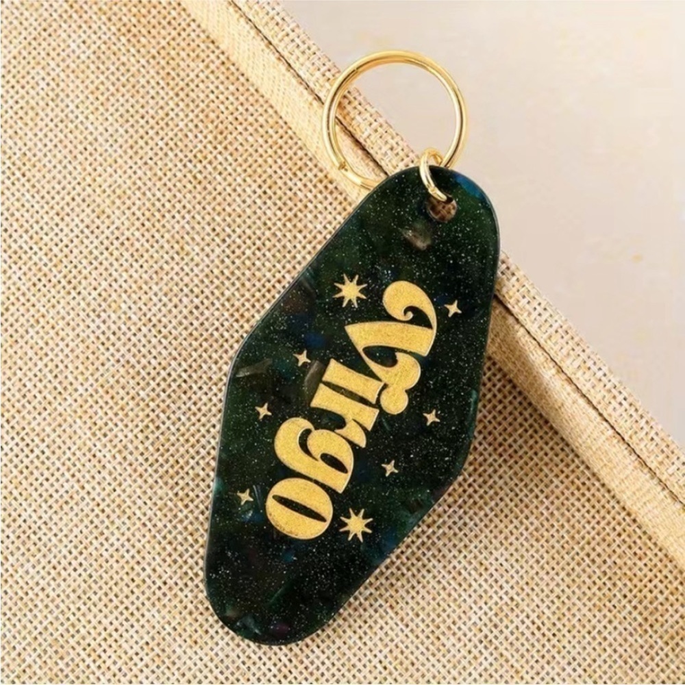 NEW Astrology Zodiac Constellation Glitter Tie Dye Marble Hotel Keychain-Virgo